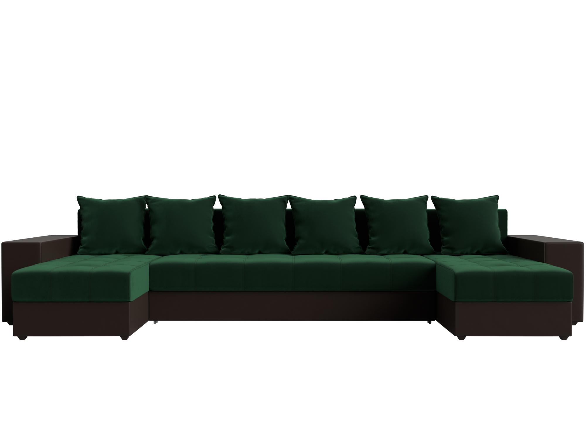 П-образный диван Дубай полки справа (Зеленый\Коричневый)