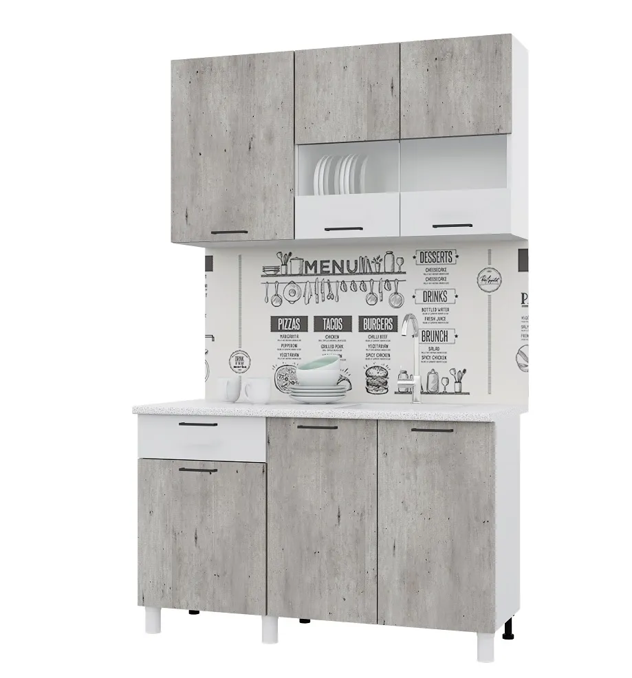 Кухня ТРЕНД 1,3 МДФ белый эмалит/бетон лайт