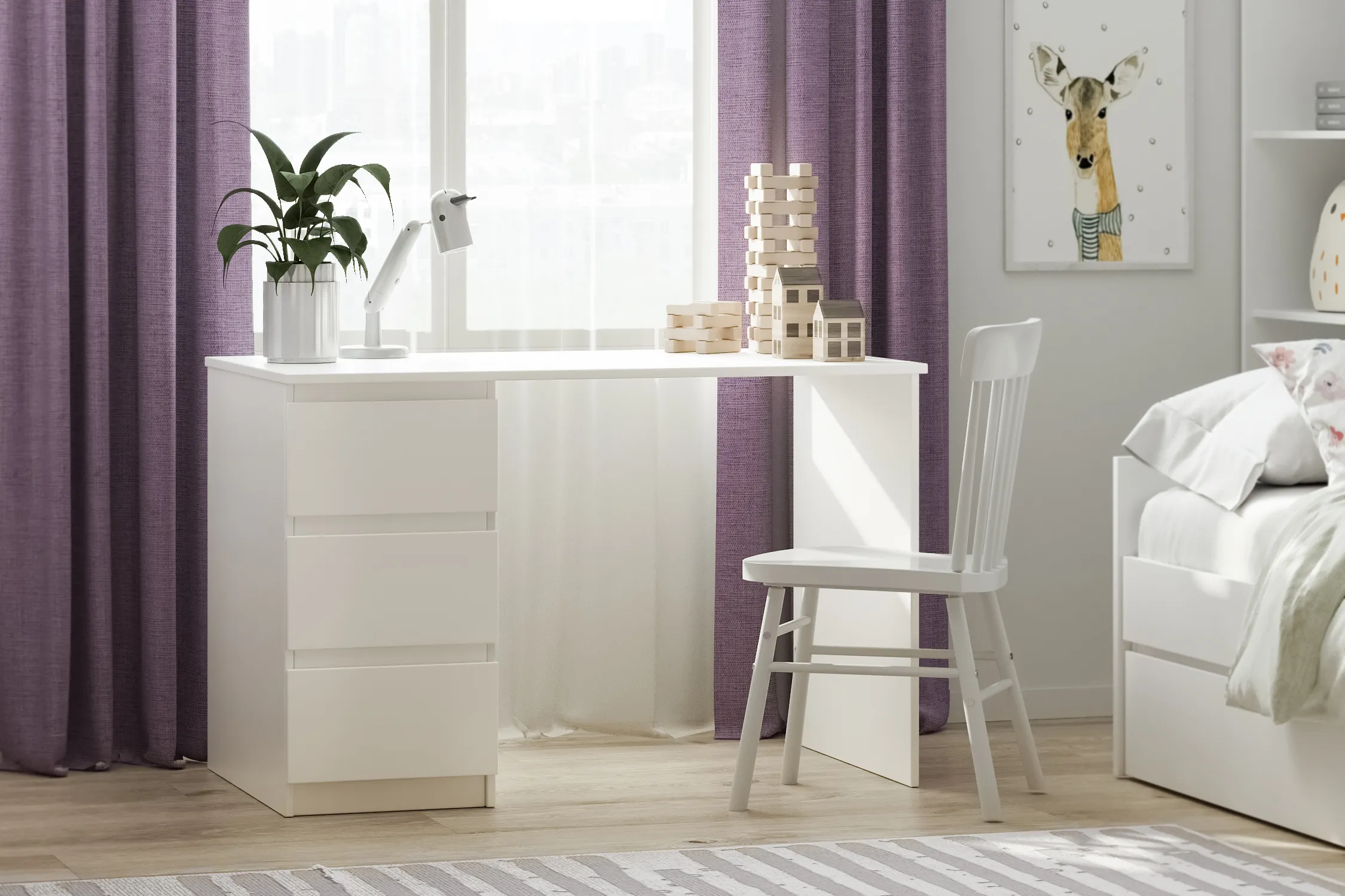 2.03.06.090.1 КАСТОР стол письменный 3 ящика 116х65 RU белый