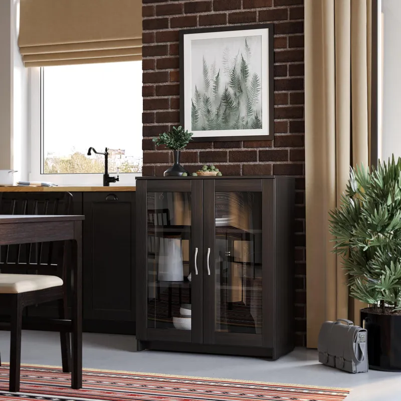 2.02.03.360.5 СИРИУС тумба 2 двери со стеклом 78х95 Дуб Венге RU