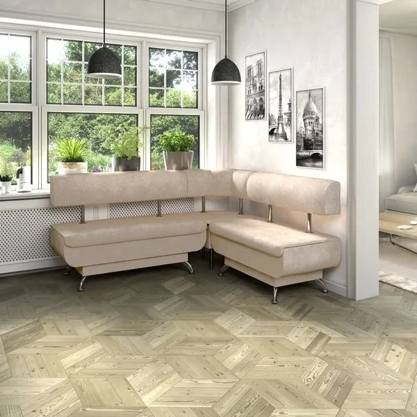 Кухонный диван Валенсия Стандартный комплект 1700х1500 Велюр Латте