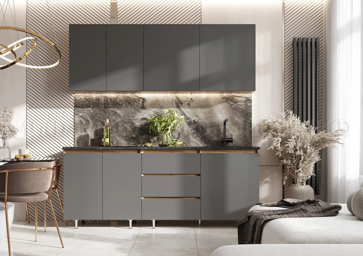 Кухня Челси 2,0м Компановка №2 (Графит, Дуб Крафт (Кастилло))