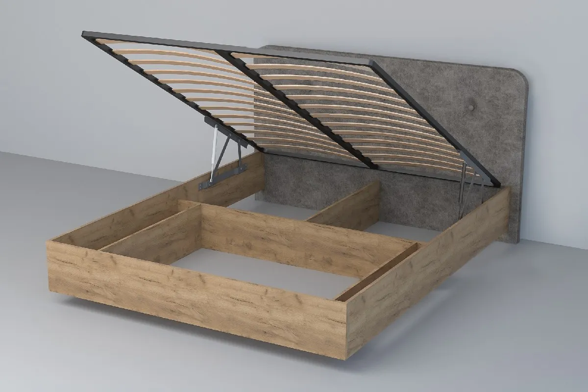 Кровать 031 Эго Дуб Крафт Золотой/Стальной Серый (Пуговицы) ПМ 1600х2000