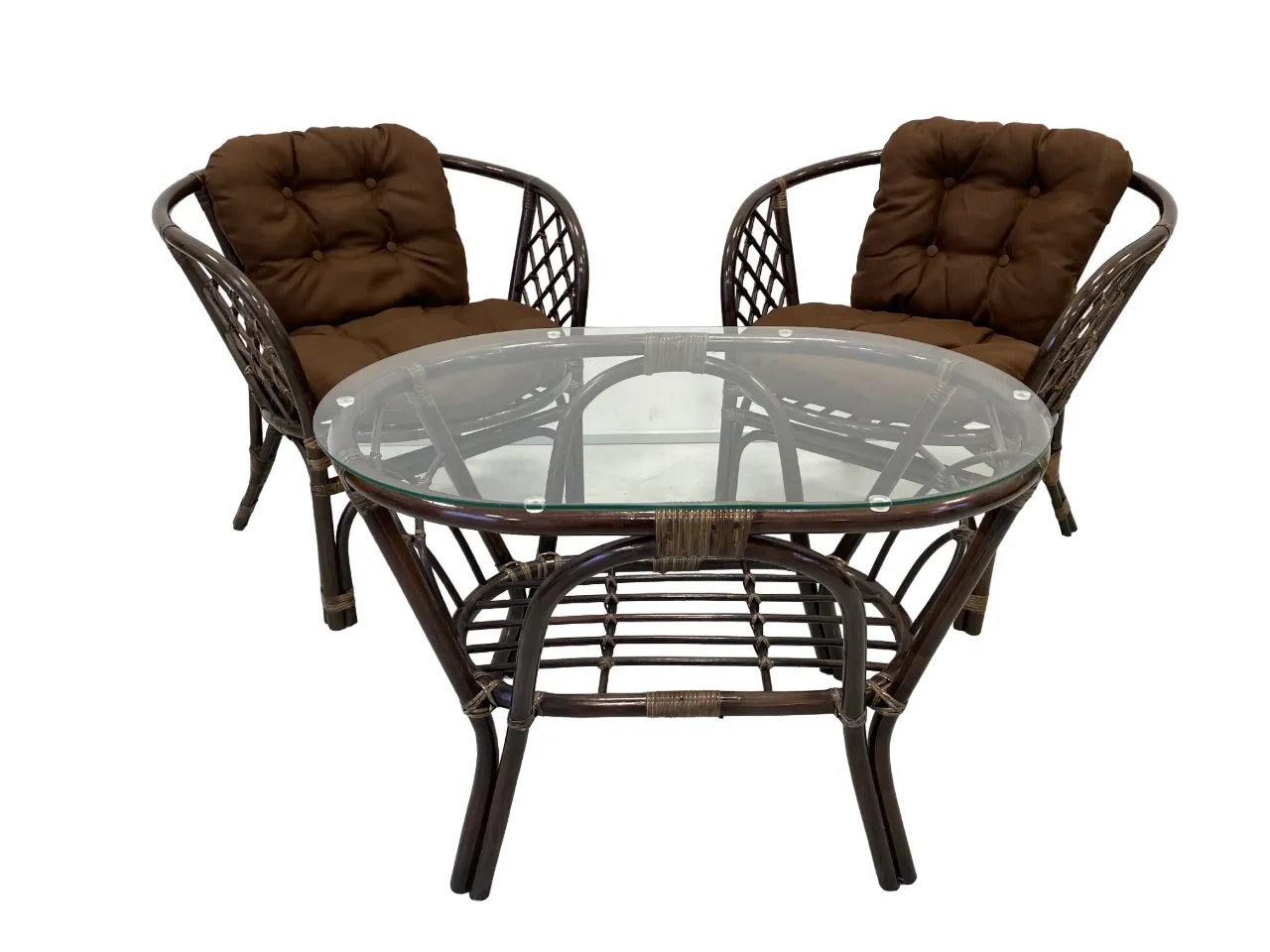 Комплект Багама дуэт с простыми коричневыми подушками и овальным столом