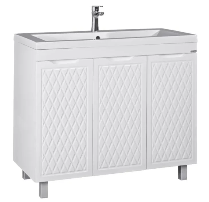 Тумба под умывальник "Andrea 100" 3D с корзиной для белья Домино