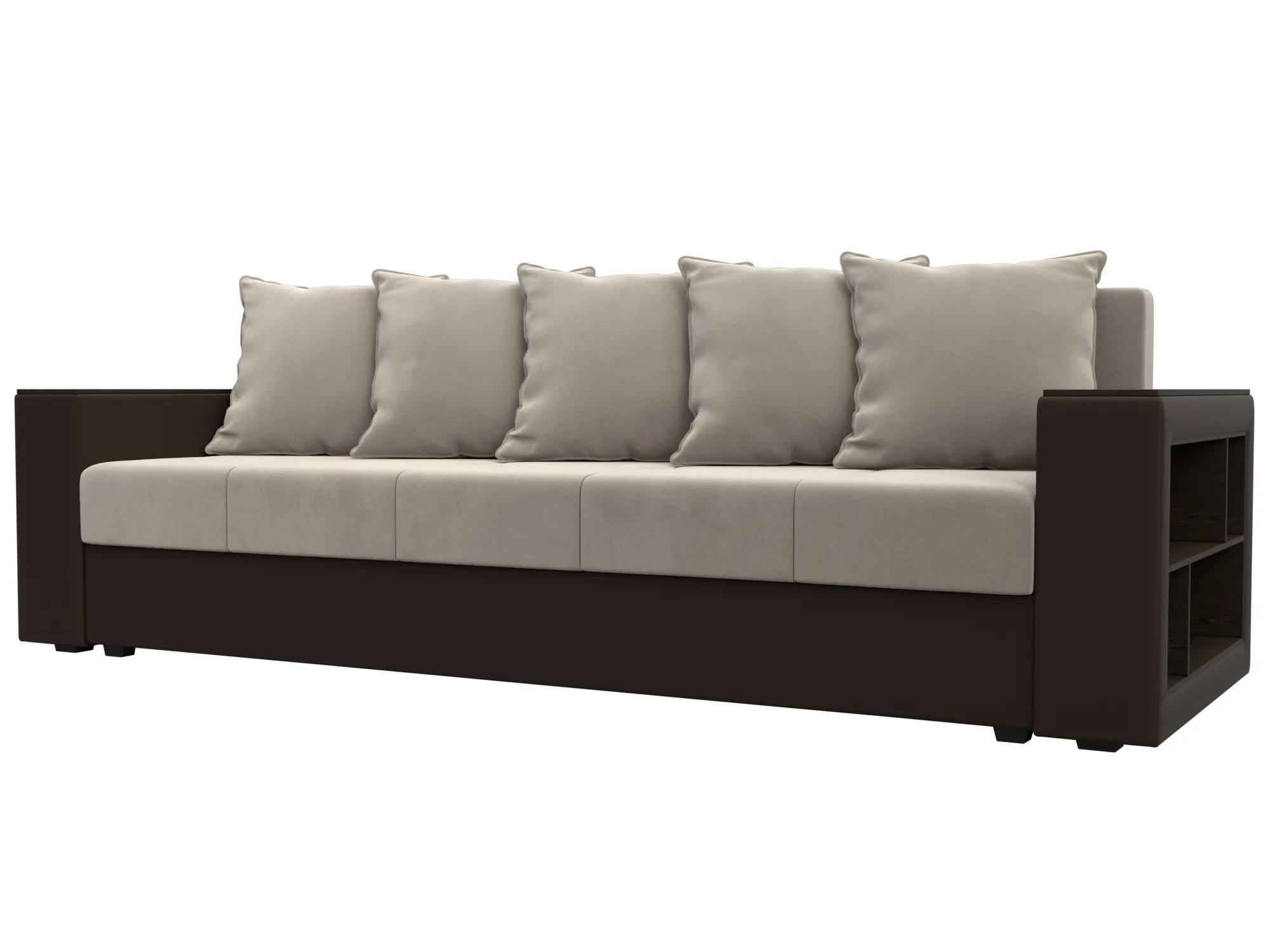 Диван прямой Дубай Лайт полки справа ( Бежевый\Коричневый )