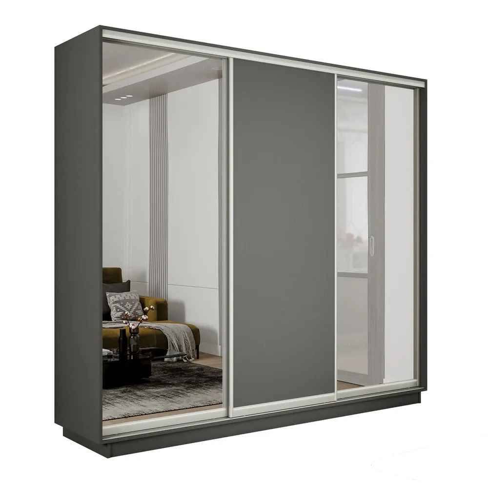Шкаф-купе Экспресс трио (2 зеркала) 2100 Серый диамант