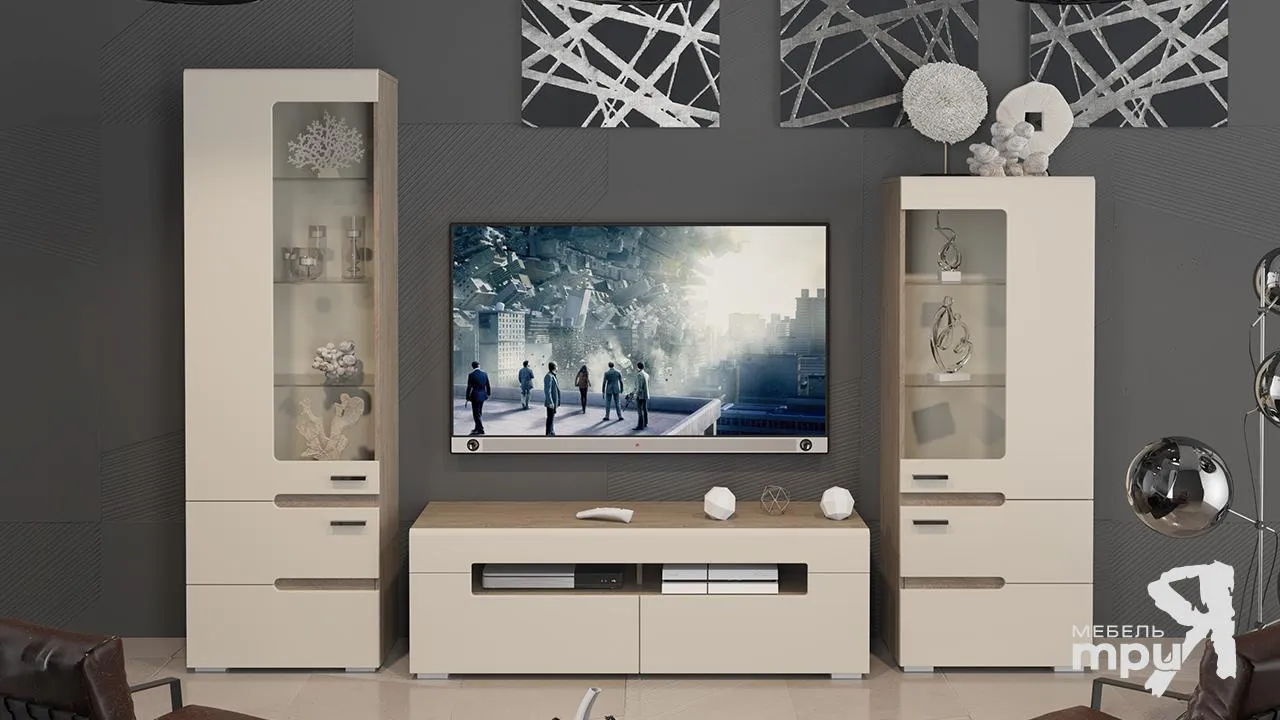 Набор мебели «Фьюжн» №2 (Бежевый глянец, Дуб сонома)