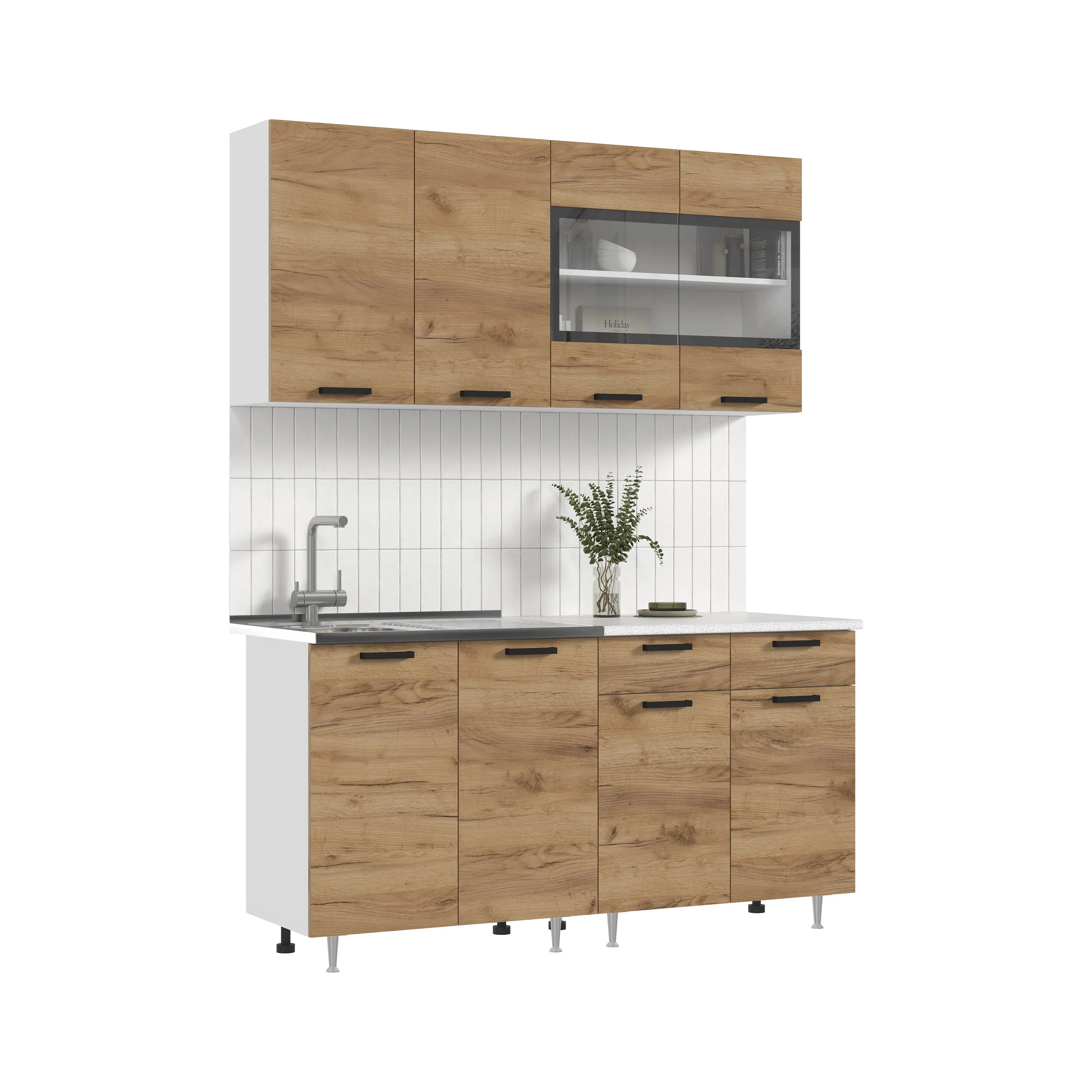 Кухня Рио New 1,6 (490) ЛДСП Дуб крафт, Белый (Антарес)