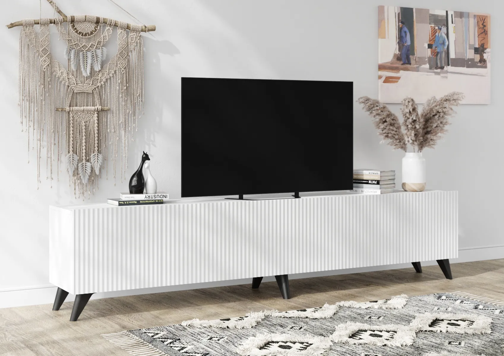 Тумба ТВ Сканди на ножках (белый глянец)