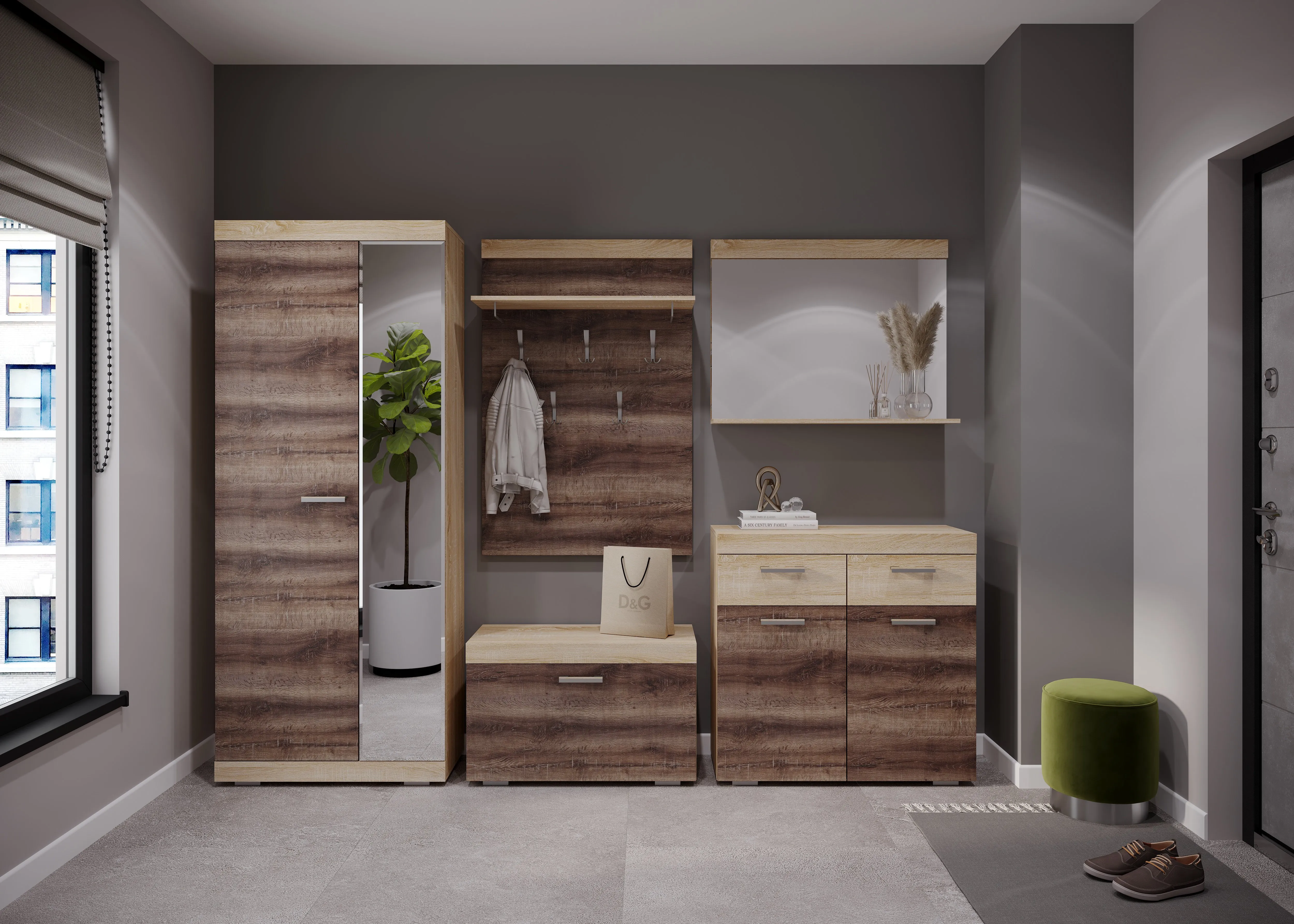 Прихожая СОНАТА Композиция №3 Дуб Сонома - Дуб Сакраменто