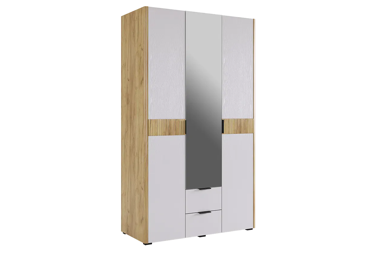 Шкаф трехдверный Адам  с зеркалом дуб крафт золотой/белое дерево