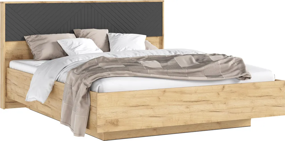 Флэш Кровать парящая 1,6м (ортопед металл) с подсветкой (Браш Графит/Дуб Крафт, Дуб Крафт)