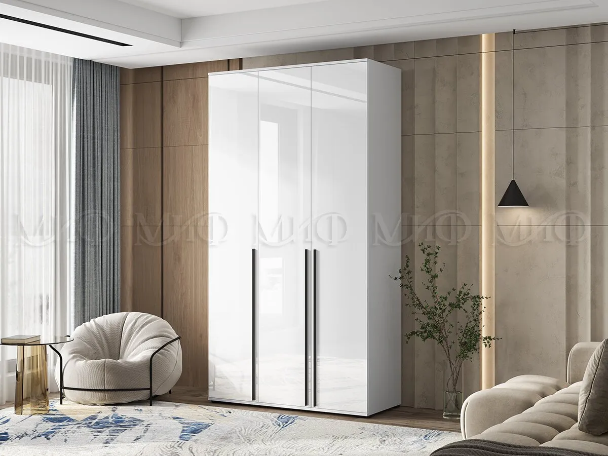 Шкаф Норд 3-х створчатый с антресолью (белый/белый глянец)