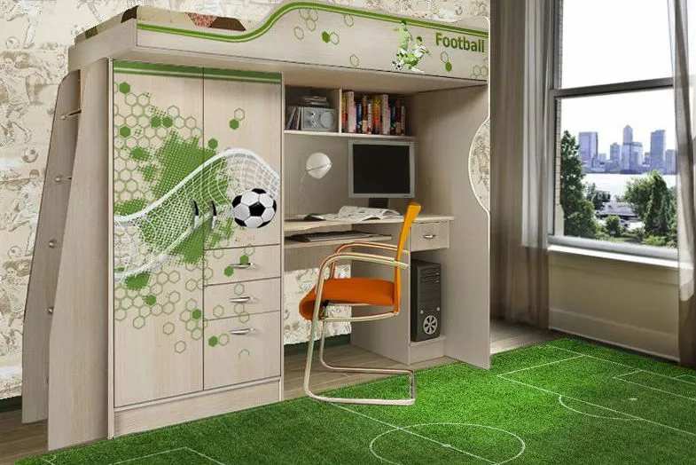 Детская кровать-чердак Футбол со столом ФУТ-4