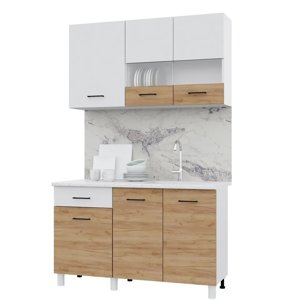 Кухня ТРЕНД 1,3 ЛДСП Белый-крафт золотой