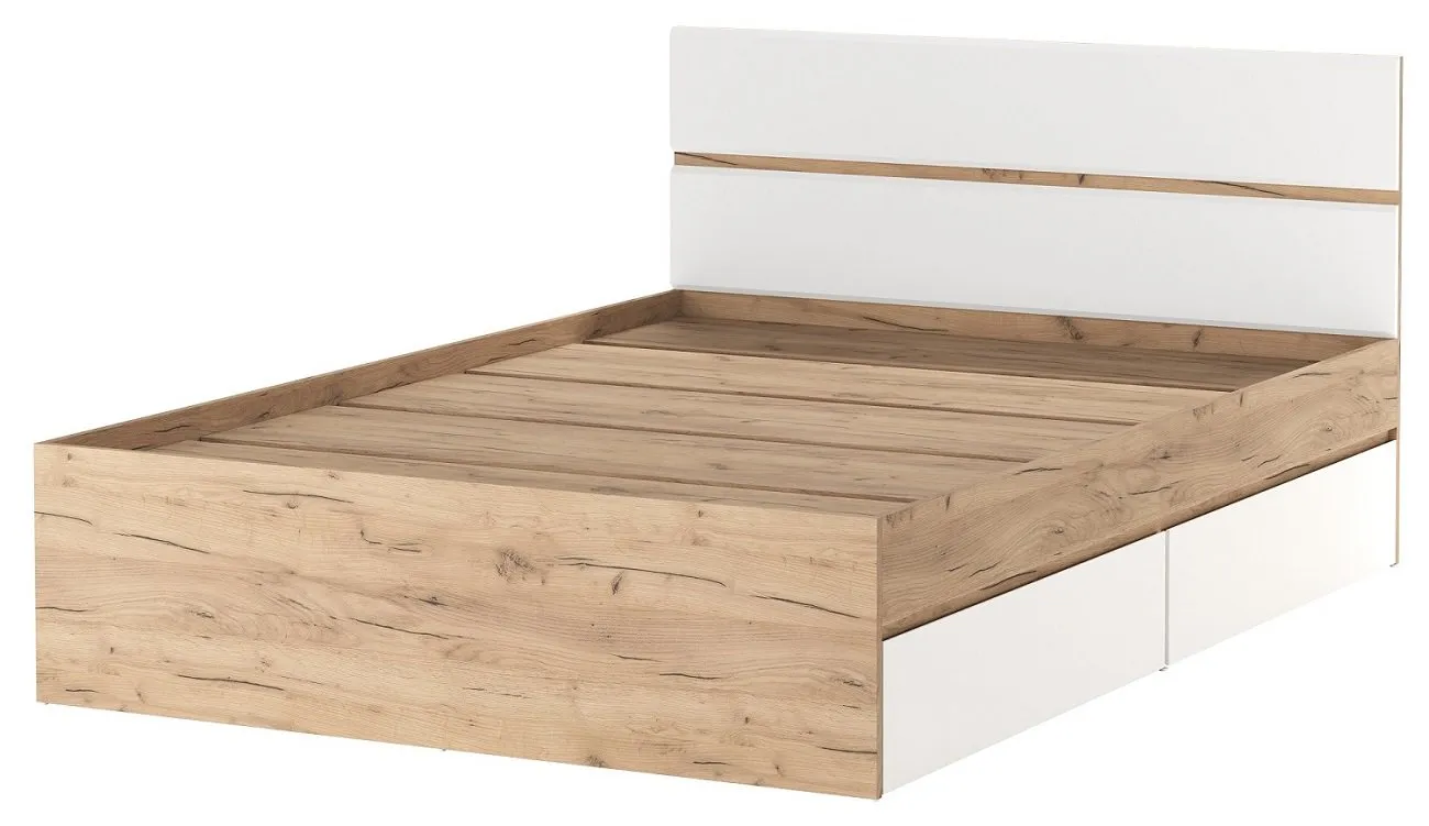 Кровать 1400 ГРЕТТА с 4 ящиками Дуб Крафт золотой-Белый