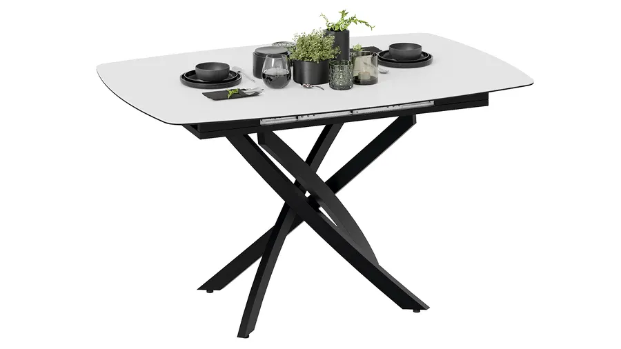 Стол обеденный раздвижной Манхеттен Т1 Черный муар, Стекло матовое белое