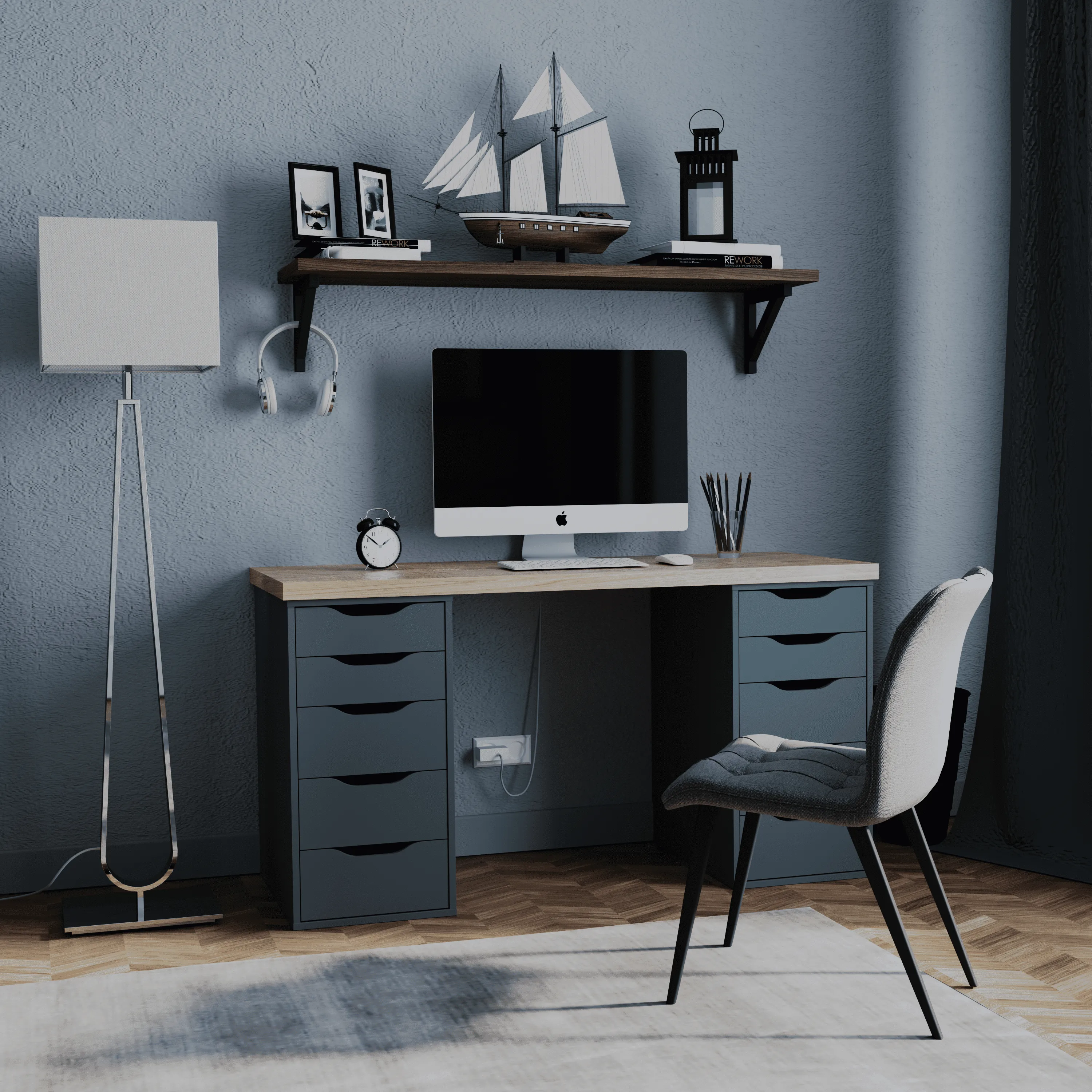 S01026 Ингар 5 комод 36x71x53, серо-бирюзовый