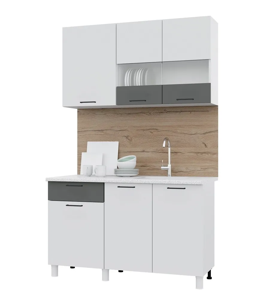 Кухня ТРЕНД 1,3 МДФ белый эмалит/холст вулкан