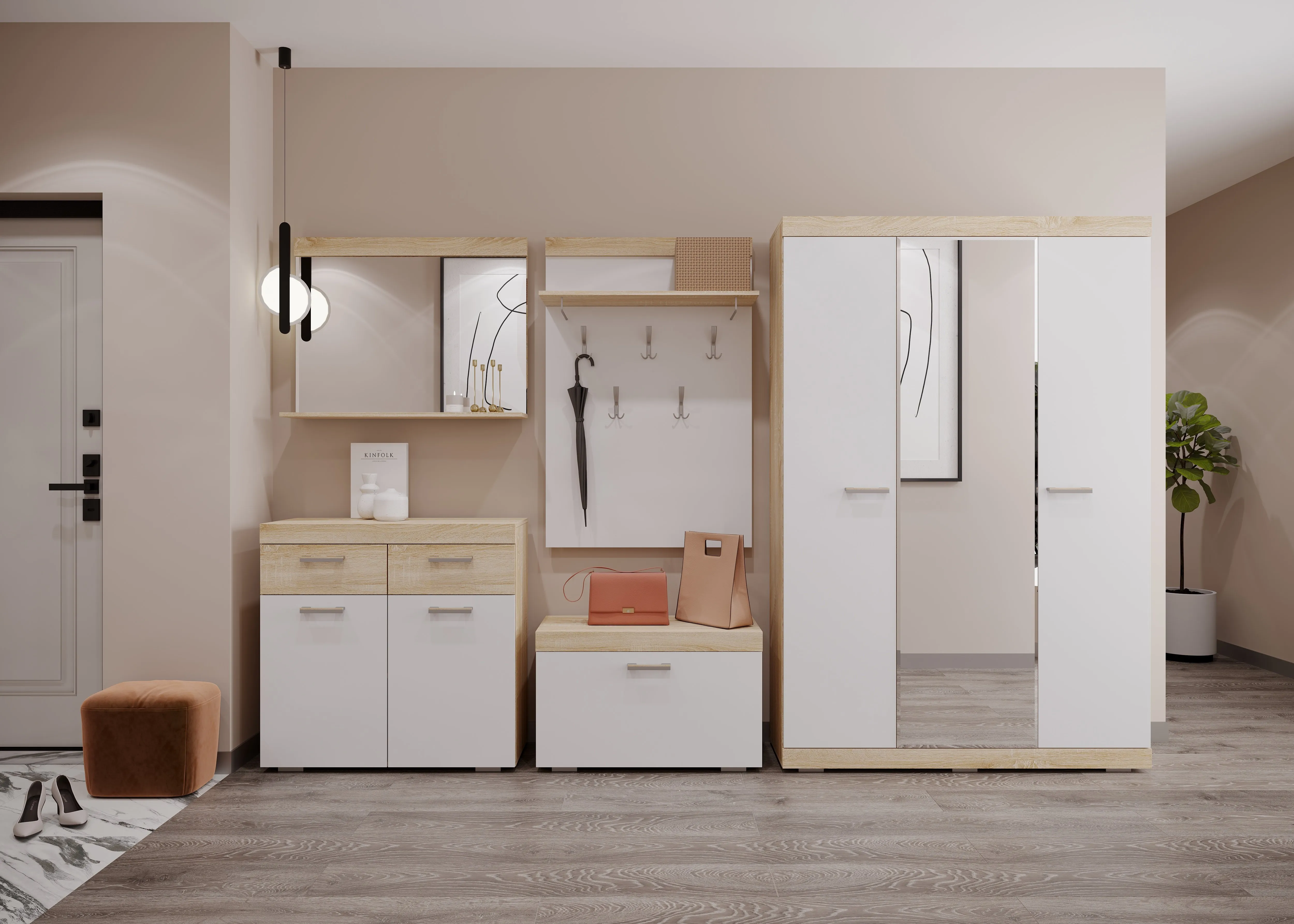 Прихожая СОНАТА Композиция №2 Дуб Сонома - Белый глянец