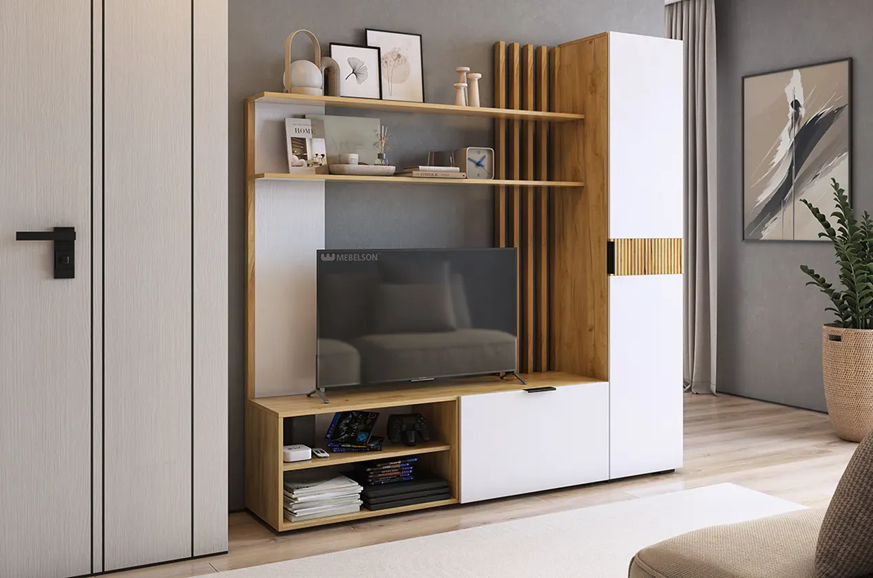 Гостиная Бери К1 дуб крафт золотой/белое дерево