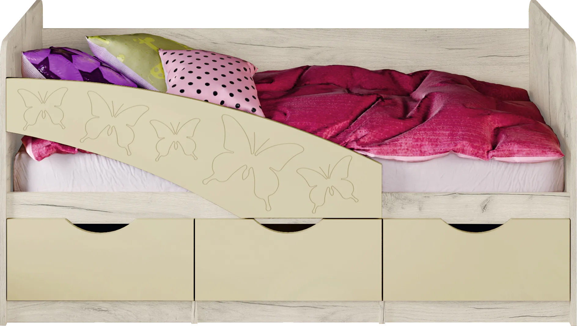 Кровать Бабочки 1,6 МДФ ваниль