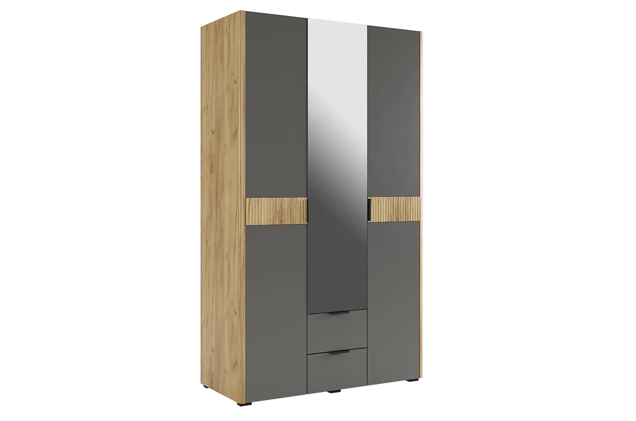 Шкаф трехдверный Адам  с зеркалом дуб крафт золотой/графит