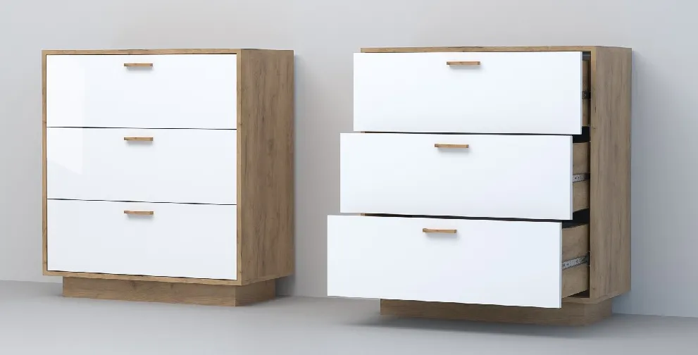 Комод К-3  ПД Эго Дуб Крафт Золотой/Белый Глянец