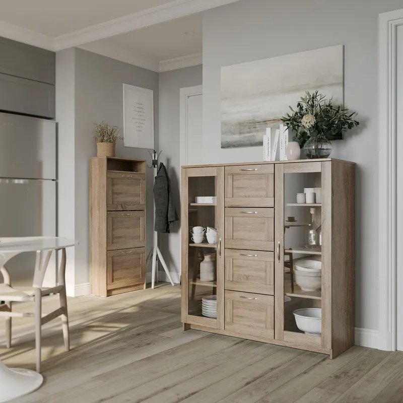 2.02.03.400.3 СИРИУС тумба 2 двери со стеклом и 4 ящика 117х123 сонома RU