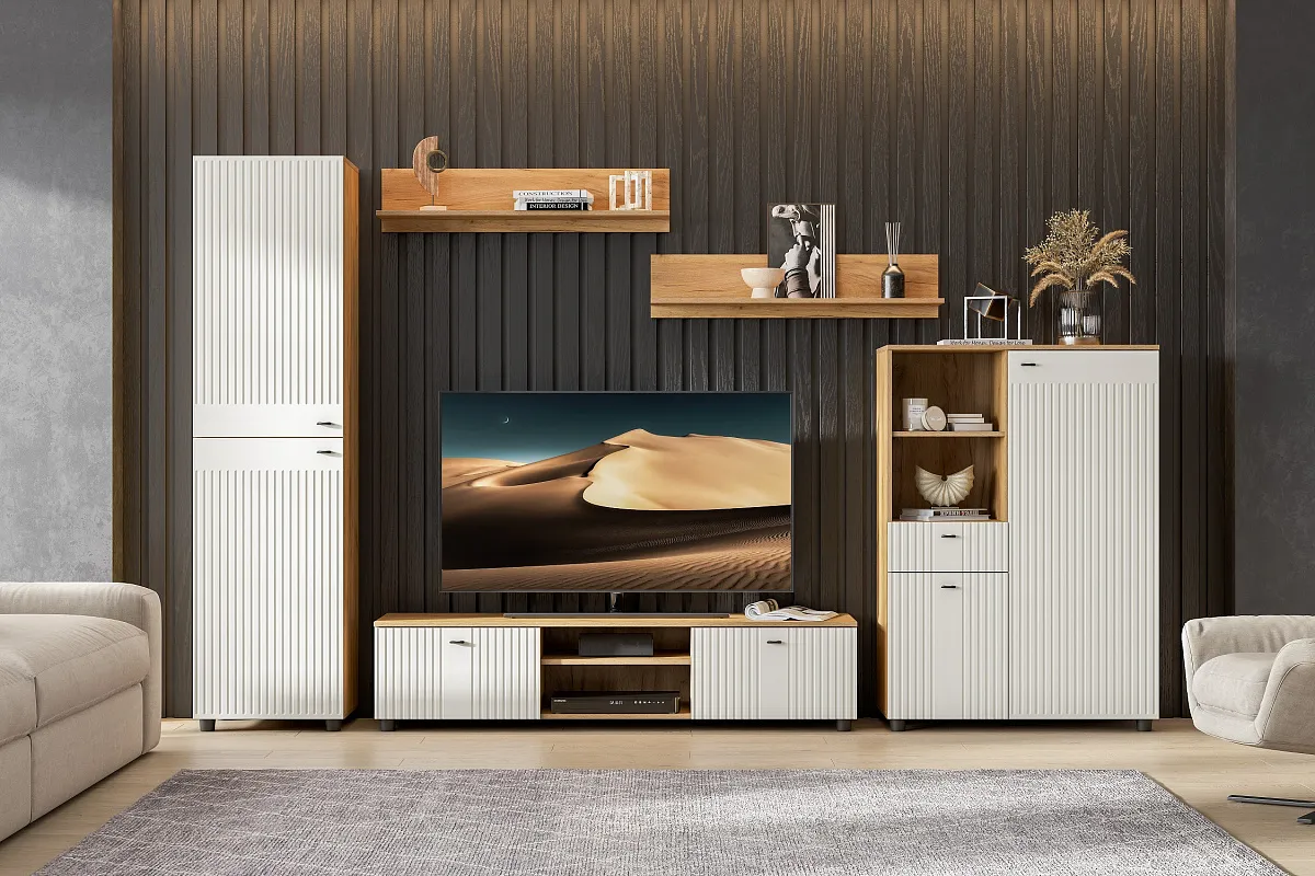 Модульная гостиная Милан Дуб золотой/Белый матовый