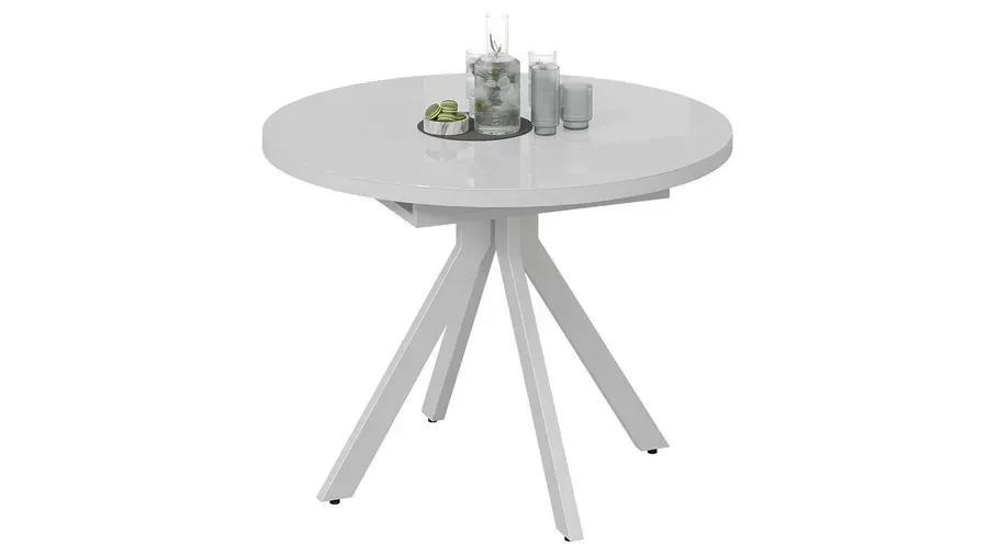 Стол обеденный раздвижной Стокгольм Тип 1  Белый муар, Стекло глянцевое белое