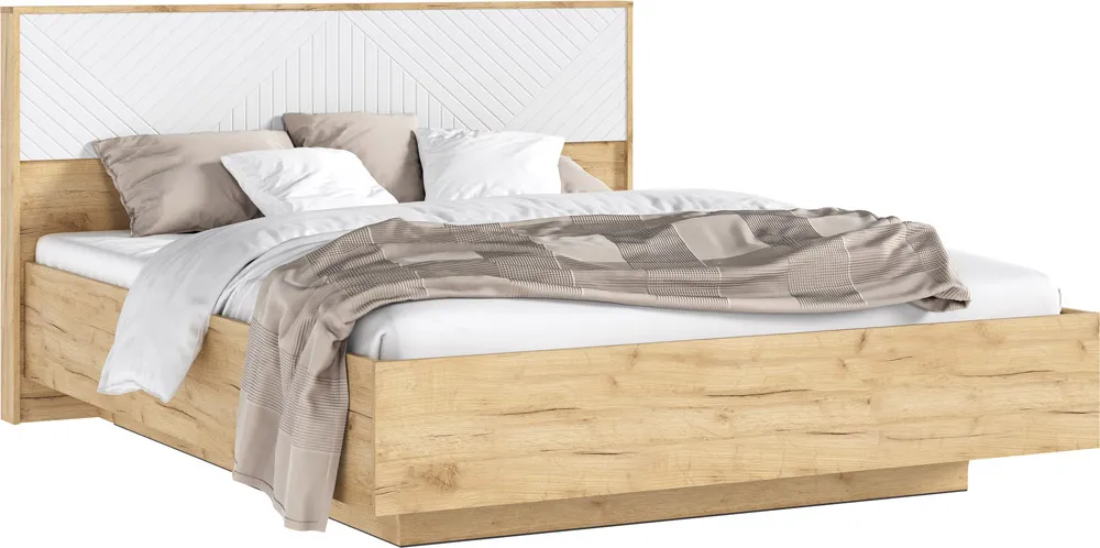 Флэш Кровать парящая 1,6м (ортопед дерево) с подсветкой (Браш Вайт/Дуб Крафт, Дуб Крафт)