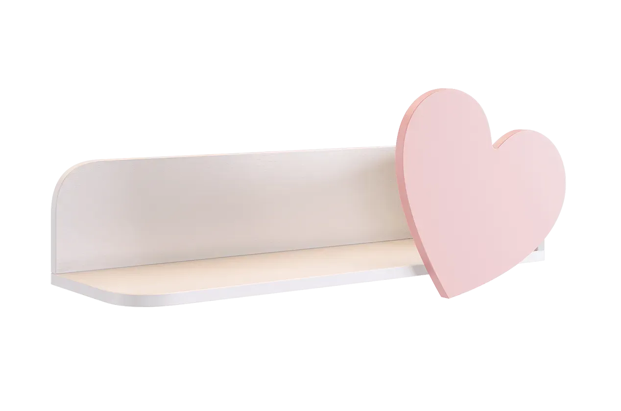 Полка навесная Сердечко белое дерево/пудра розовая