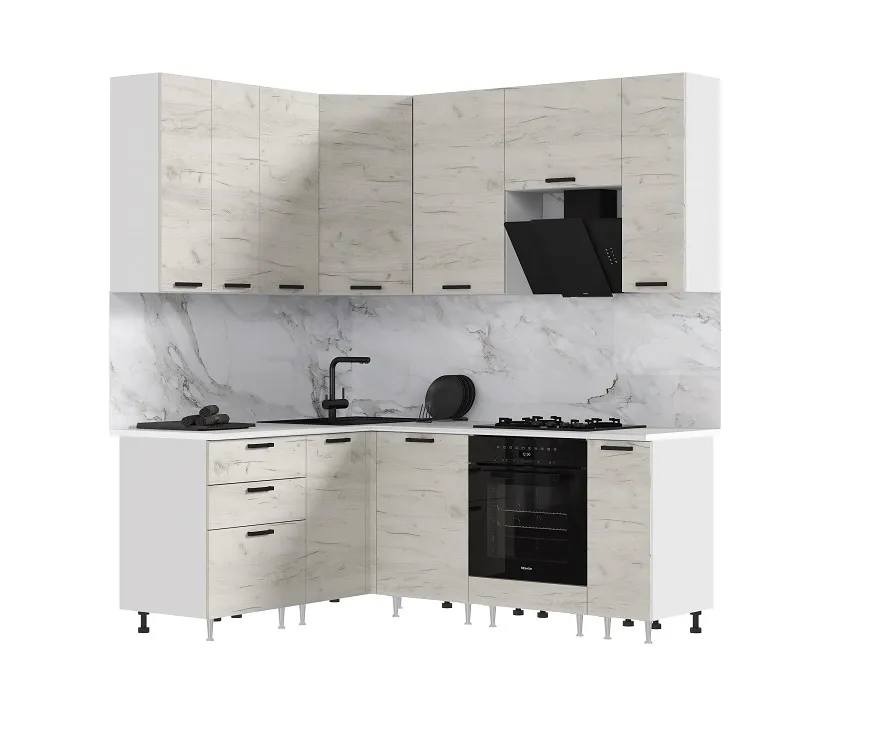 Кухня Рио New угловая 1,6*2,0/900 (490) Дуб крафт белый, Белый (Антарес)