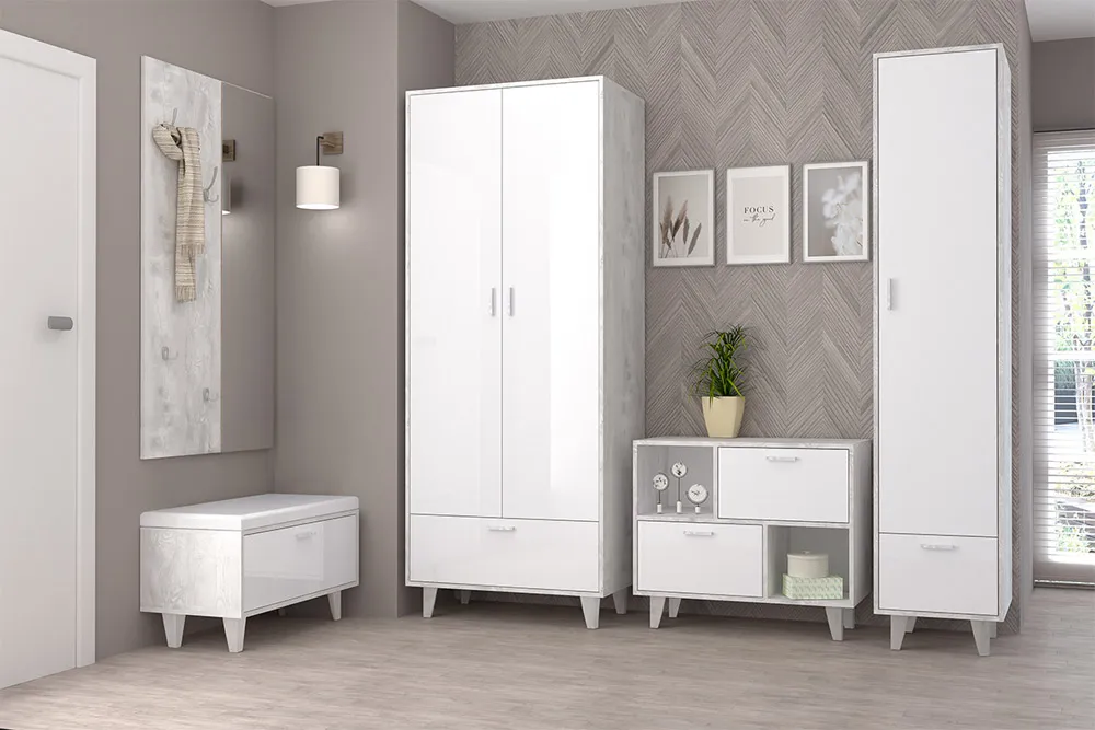 Модульная прихожая Эго Бетон Светлый/Белый Глянец Вариант 6