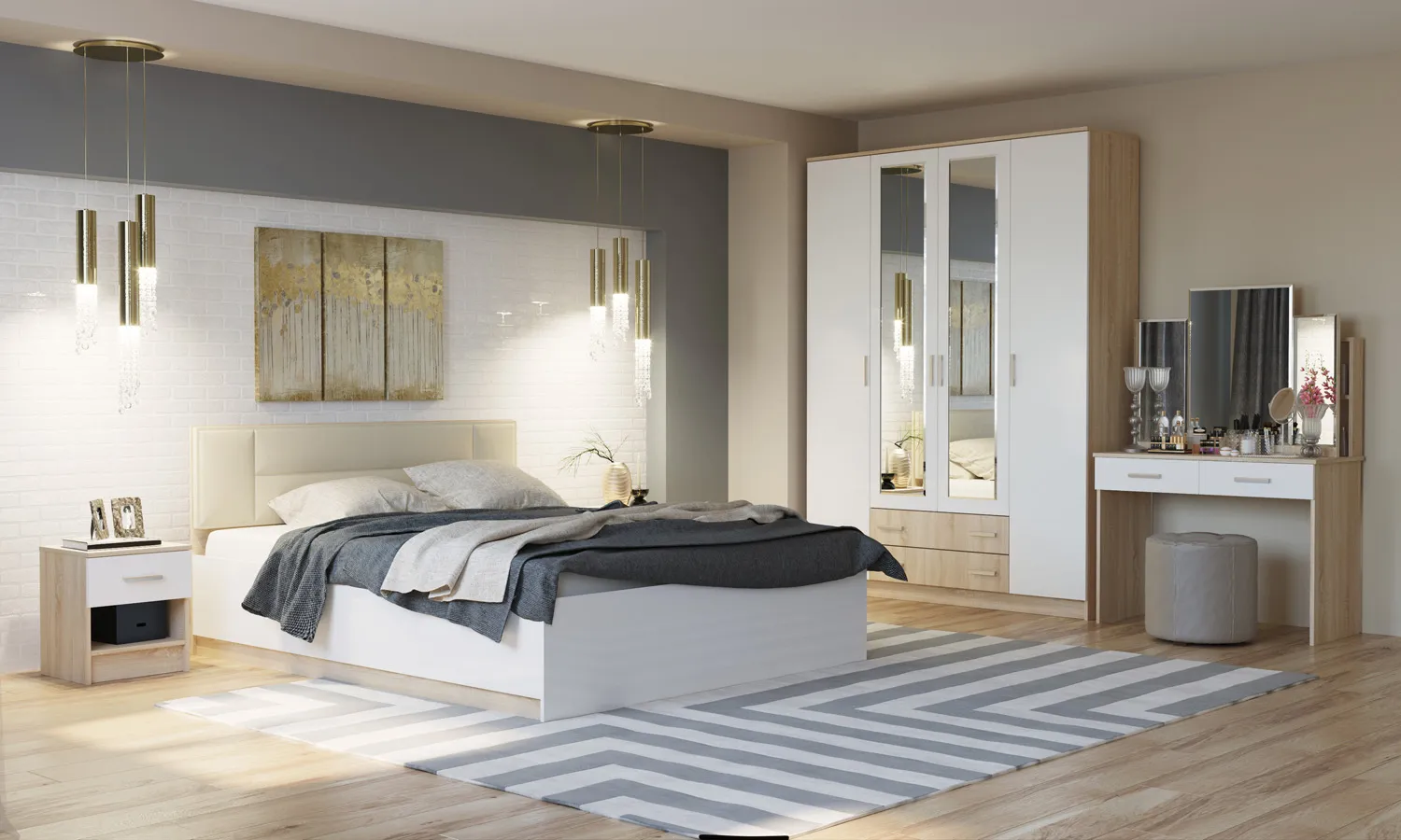 Спальня БЕАТРИС Дуб Сонома - Белый глянец №3