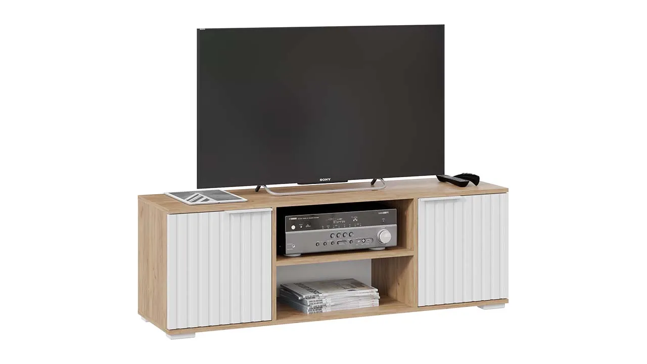 Тумба под ТВ Хилтон Исп.2 - 413.12 Дуб Крафт золотой, Белый матовый