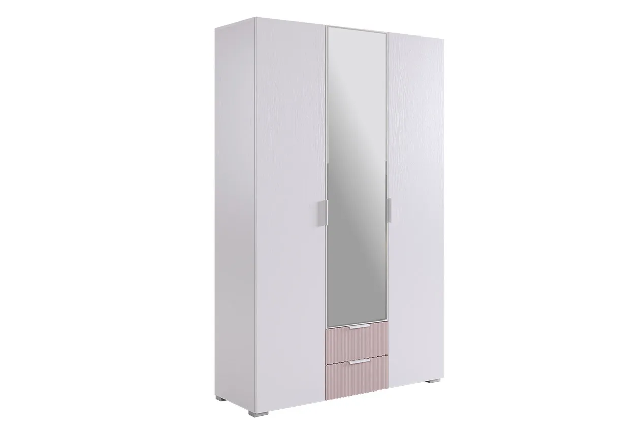 Шкаф трехдверный Зефир  109.02 белое дерево/пудра розовая (эмаль)