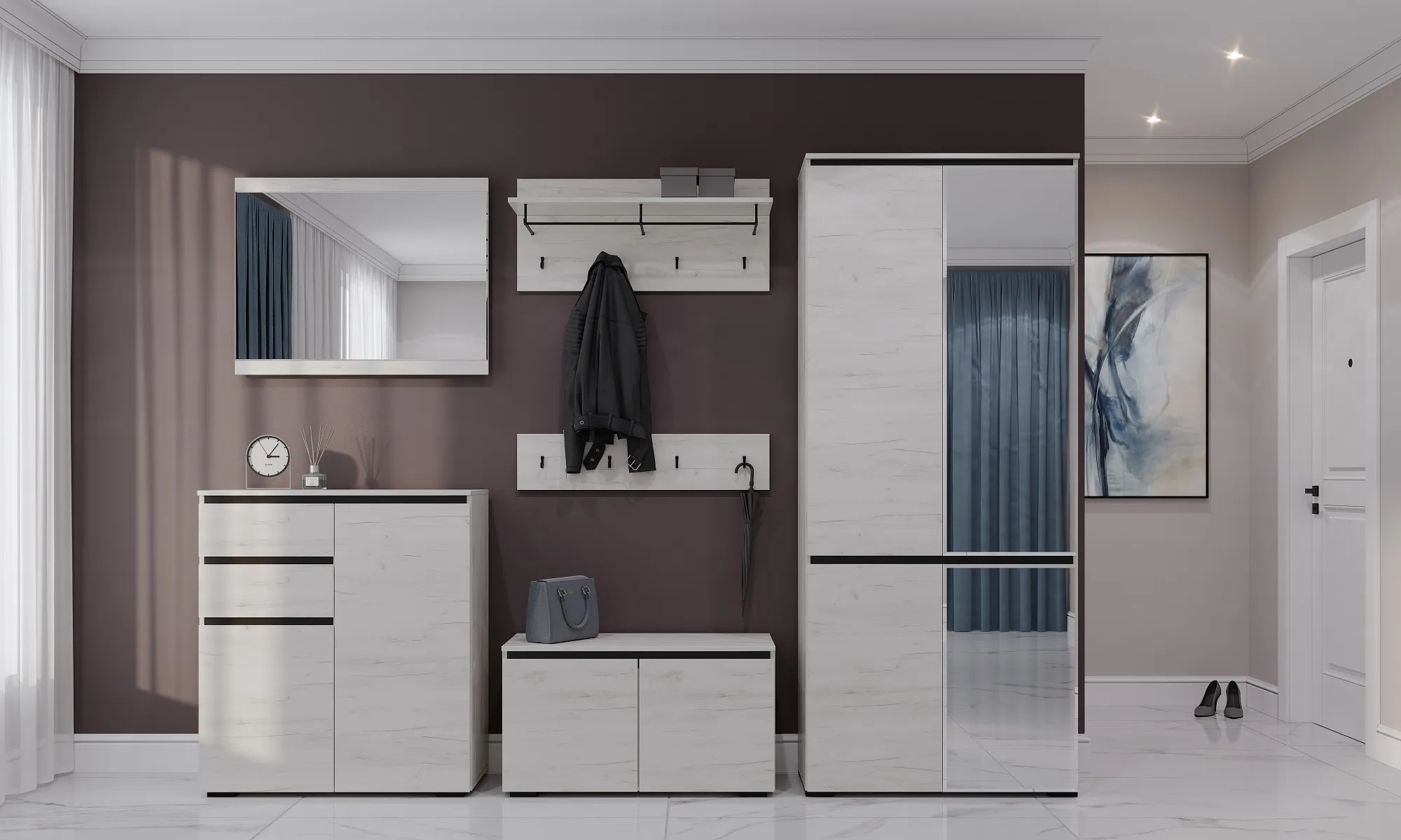 Прихожая ГРЕТТА  Дуб Крафт белый - Антрацит №1