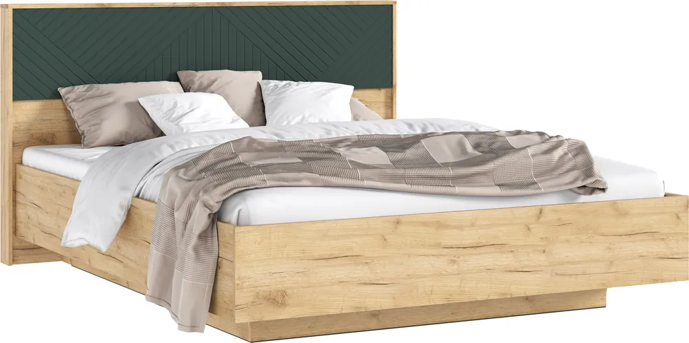Флэш Кровать парящая 1,6м с ПМ с подсветкой (Браш Мени Грин/Дуб Крафт, Дуб Крафт)