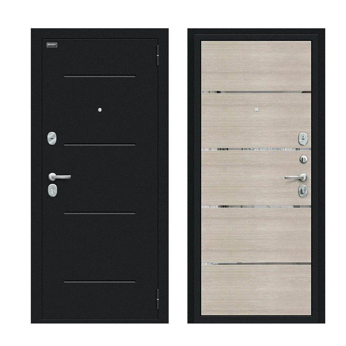 Входная металлическая дверь Лайн Букле черное/Cappuccino Veralinga