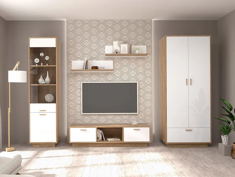 Гостиная Эго Дуб Крафт/Белый Глянец Вариант 1