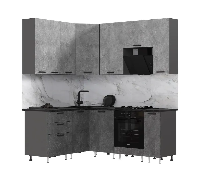 Кухня Рио New угловая 1,6*2,0/900 (490) Бетон светлый/Бетон темный, Графит (Кастилло темный)