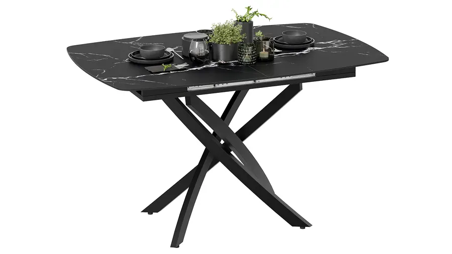 Стол обеденный раздвижной Манхеттен Т1 Черный муар, Стекло матовое черный мрамор