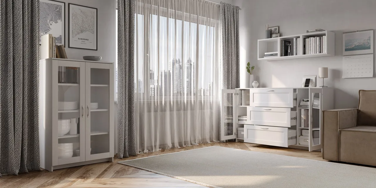 2.02.03.390.1 СИРИУС тумба 2 двери со стеклом 78х123 белая RU