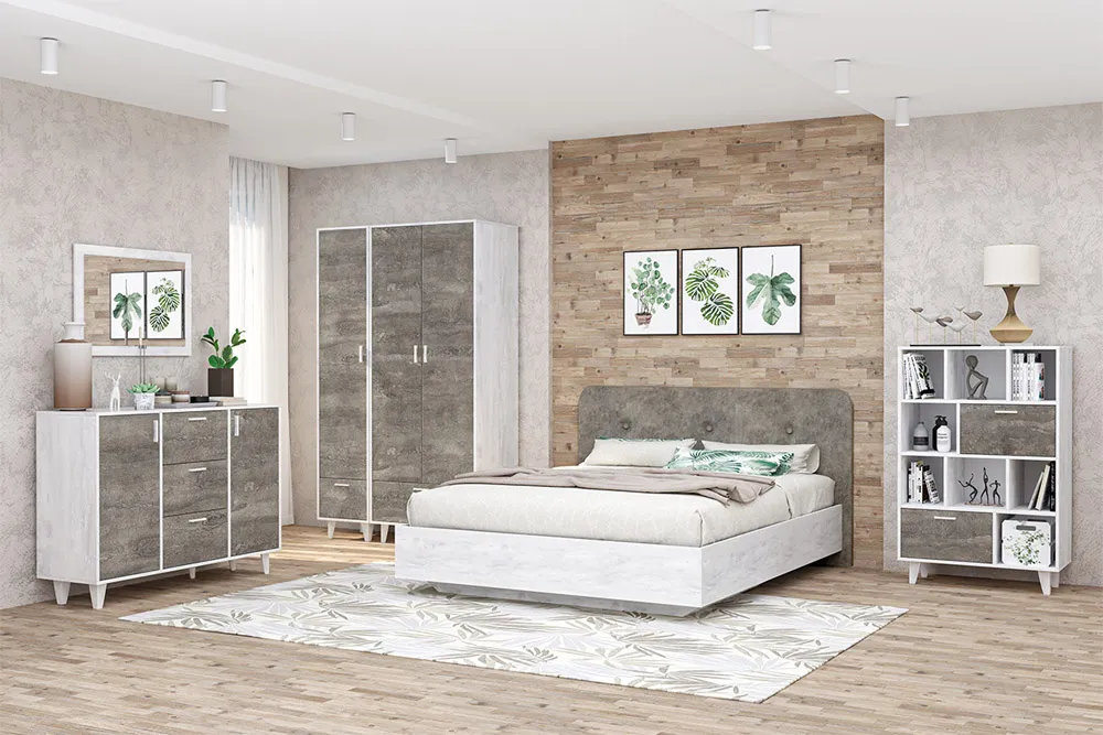 Спальный гарнитур ЭГО Бетон Светлый/Камень Темный  Вариант 8