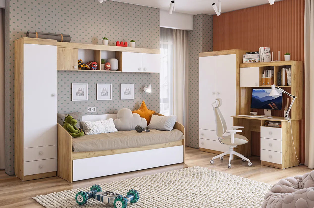 Детский гарнитур Форсаж К2  дуб крафт золотой/белый