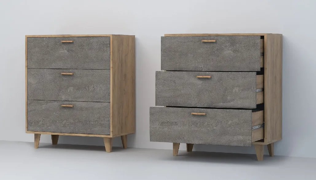 Комод К-3 Эго на ножках Дуб Крафт Золотой/Камень Темный