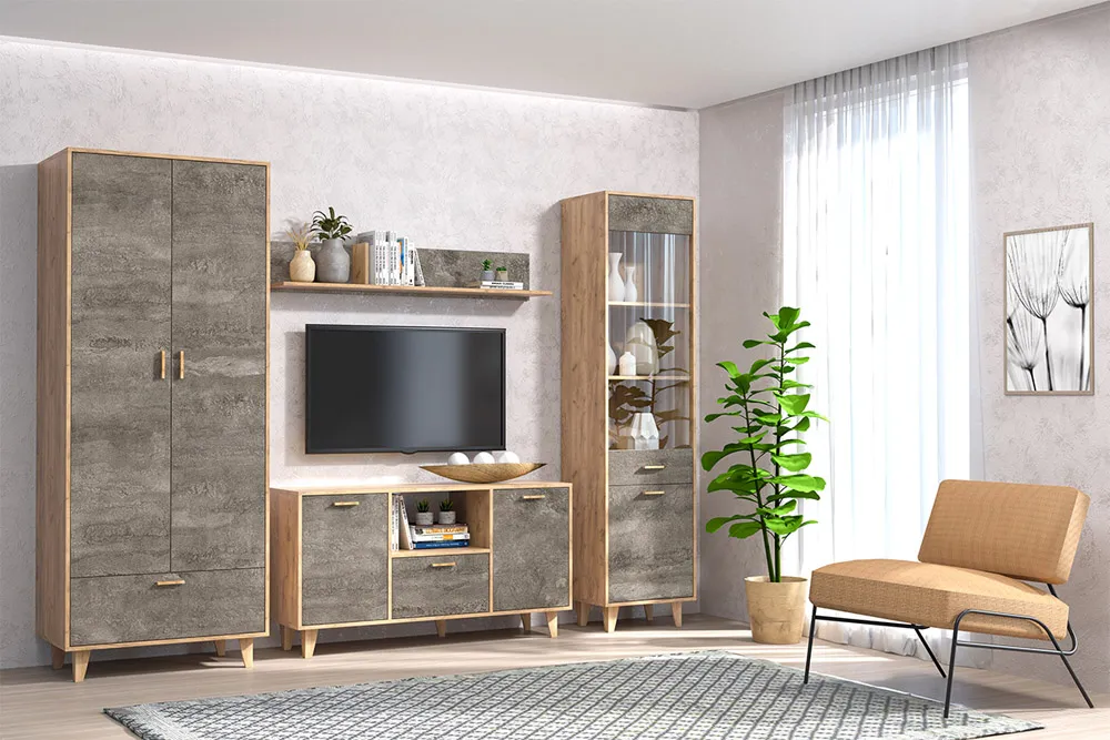 Гостиная Эго Дуб Крафт/Камень Темный Вариант 3